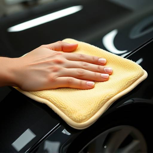 A person carefully detailing the exterior of a luxury car, using a soft cloth