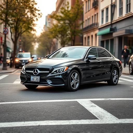 Black Mercedes-Benz C-Class sedan parked in a city street