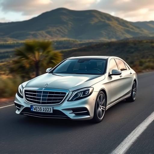 Elegant silver Mercedes-Benz S-Class driving on a scenic road