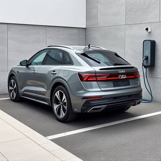 Gray 2024 Audi e-tron GT electric sports car charging at a station