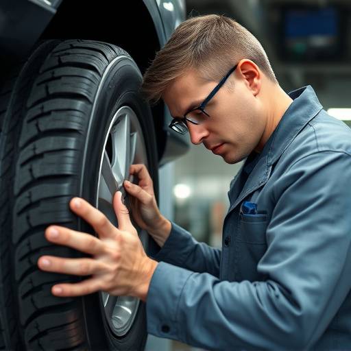 Image of a technician inspecting tires