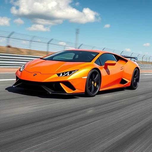 Orange Lamborghini Huracan parked at a race track