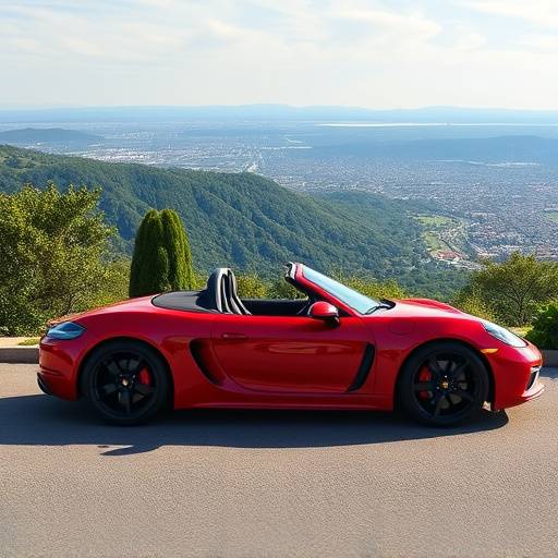 Red 2021 Porsche 718 Cayman parked on a scenic overlook