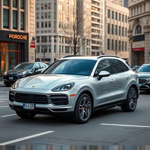 Silver 2020 Porsche Cayenne SUV parked on a city street