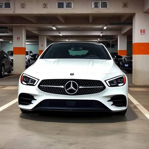 White 2022 Mercedes-Benz C-Class Coupe parked in a parking garage