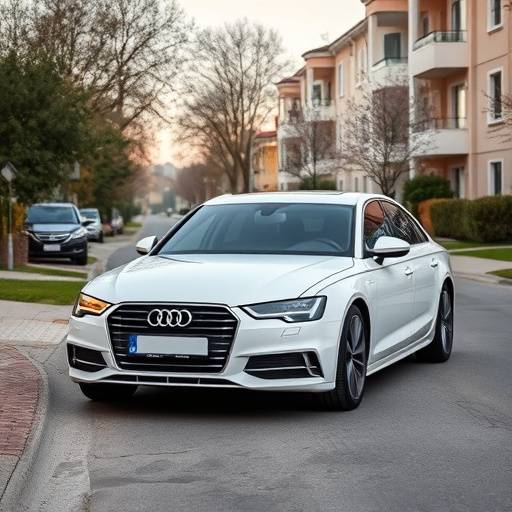 White Audi A6 sedan parked in a residential area
